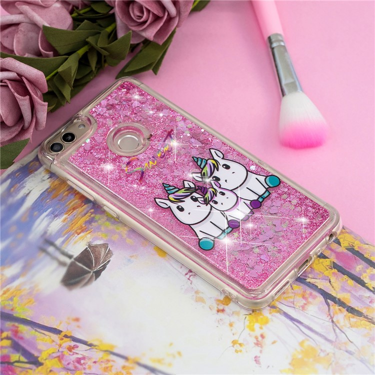Embossing Pattern Quicksand TPU Soft Cover for Huawei P Smart (2017) / Enjoy 7S - Sweet Unicorns-6