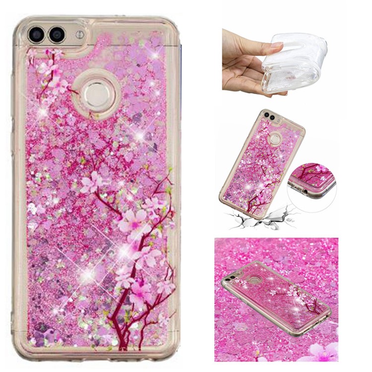 Embossed Pattern Quicksand TPU Protection Case Cover for Huawei P Smart (2017) / Enjoy 7S - Peach Blossom-1