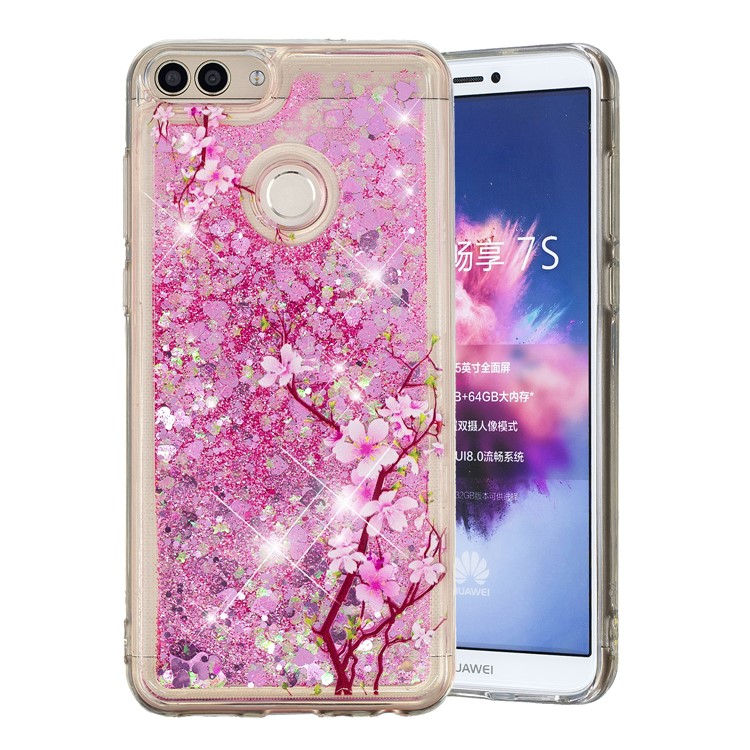 Embossed Pattern Quicksand TPU Protection Case Cover for Huawei P Smart (2017) / Enjoy 7S - Peach Blossom-2
