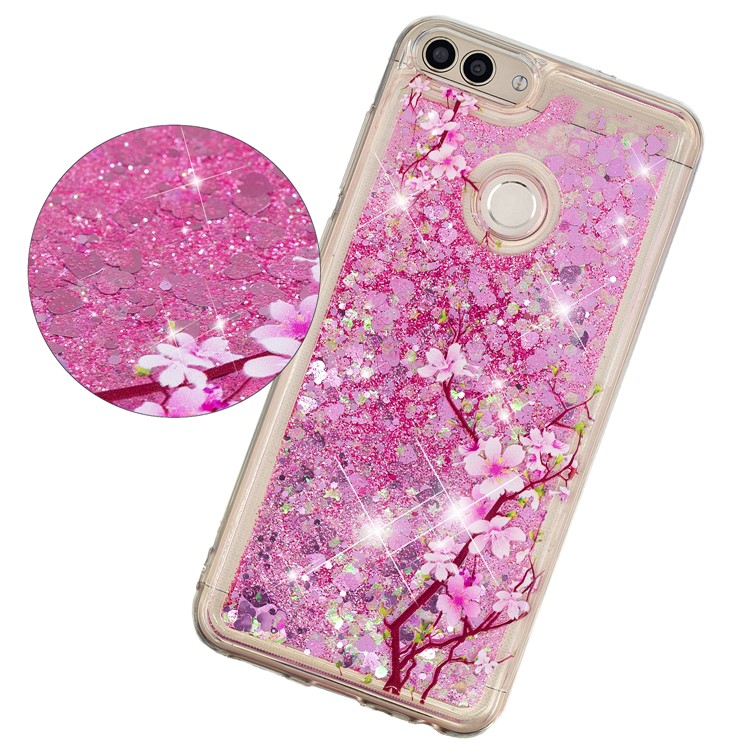 Embossed Pattern Quicksand TPU Protection Case Cover for Huawei P Smart (2017) / Enjoy 7S - Peach Blossom-3