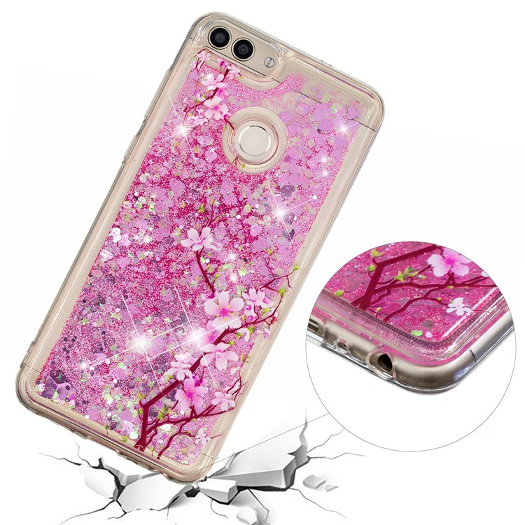 Embossed Pattern Quicksand TPU Protection Case Cover for Huawei P Smart (2017) / Enjoy 7S - Peach Blossom-5