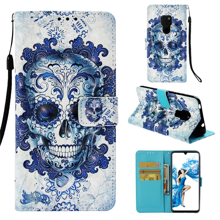 Light Spot Decor Pattern Printing PU Leather Cover for Huawei Mate 20 - Cool Skull-1