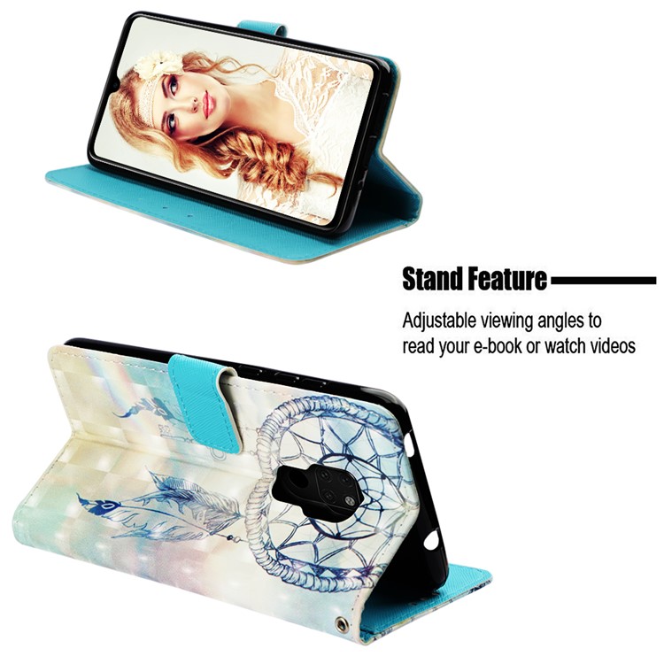 Ponto De Luz Decoração Padrão De Impressão PU Couro Shell Para Huawei Mate 20 - Apanhador De Sonhos-4