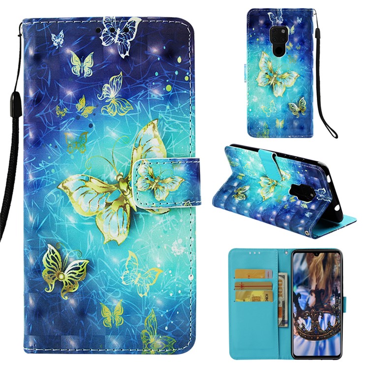 Light Spot Decor Pattern Printing PU Leather Case for Huawei Mate 20 - Butterflies-1