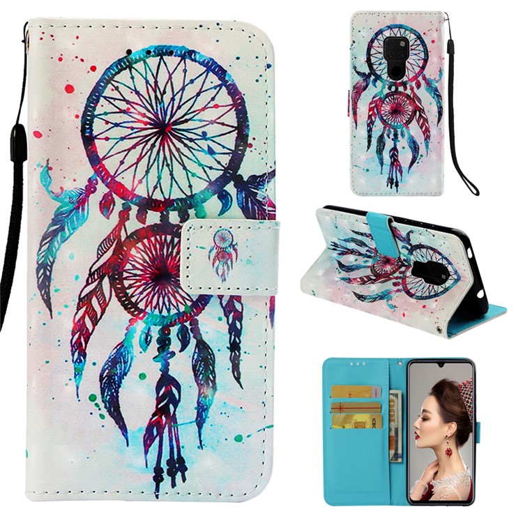Light Spot Decor Pattern Printing PU Leather Flip Cover for Huawei Mate 20 - Feather Dream Catcher-1