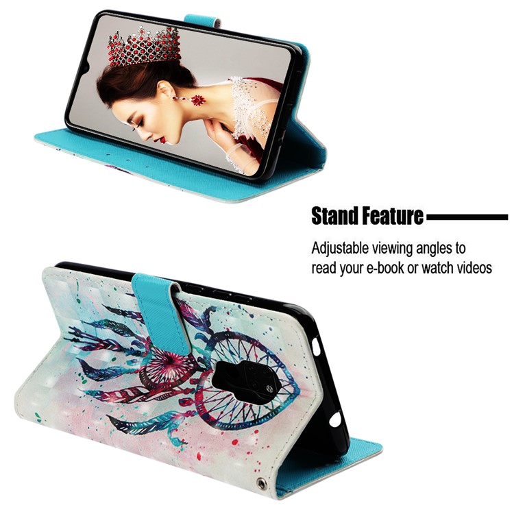Light Spot Decor Pattern Printing PU Leather Flip Cover for Huawei Mate 20 - Feather Dream Catcher-4