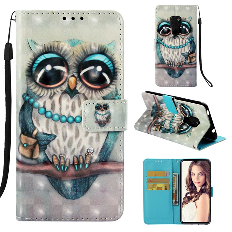Light Spot Decor Pattern Printing PU Leather Flip Case for Huawei Mate 20 - Owl Standing on the Branch-1