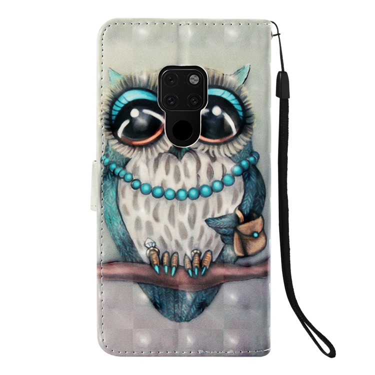 Light Spot Decor Pattern Printing PU Leather Flip Case for Huawei Mate 20 - Owl Standing on the Branch-3