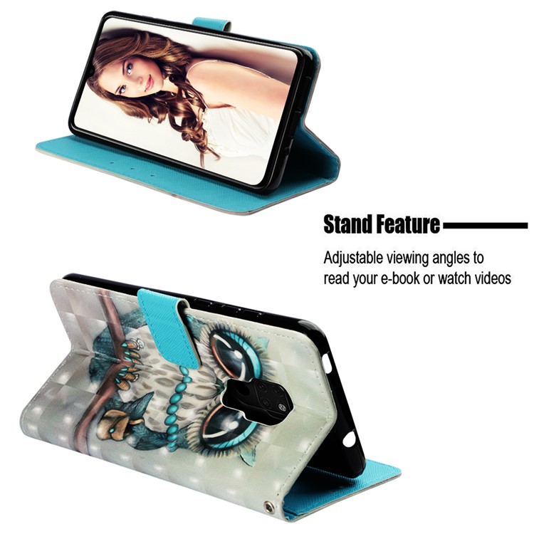 Light Spot Decor Pattern Printing PU Leather Flip Case for Huawei Mate 20 - Owl Standing on the Branch-4