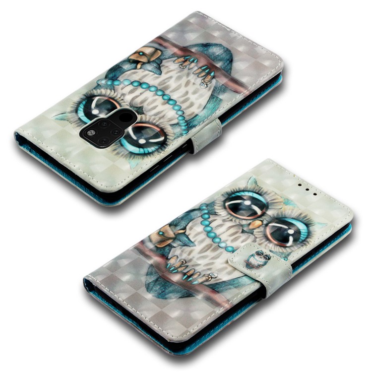 Light Spot Decor Pattern Printing PU Leather Flip Case for Huawei Mate 20 - Owl Standing on the Branch-7