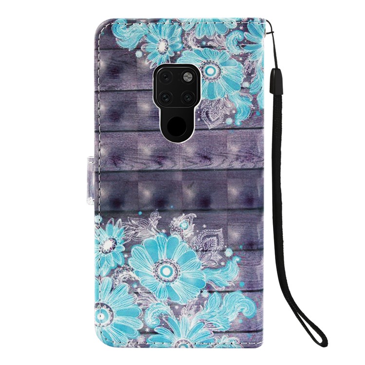 Light Spot Decor Pattern Printing PU Leather Flip Shell for Huawei Mate 20 - Blue Flower-3