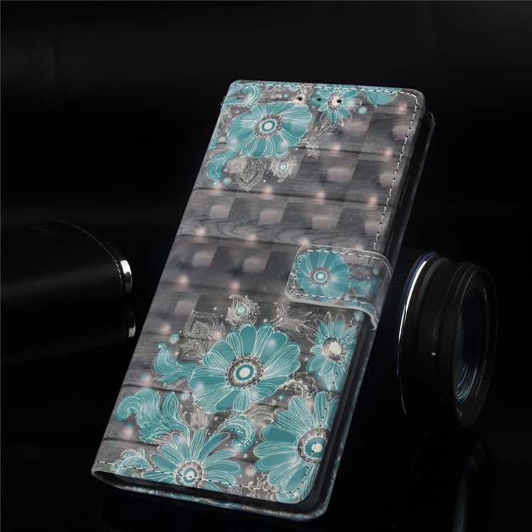 Light Spot Decor Pattern Printing PU Leather Flip Shell for Huawei Mate 20 - Blue Flower-8