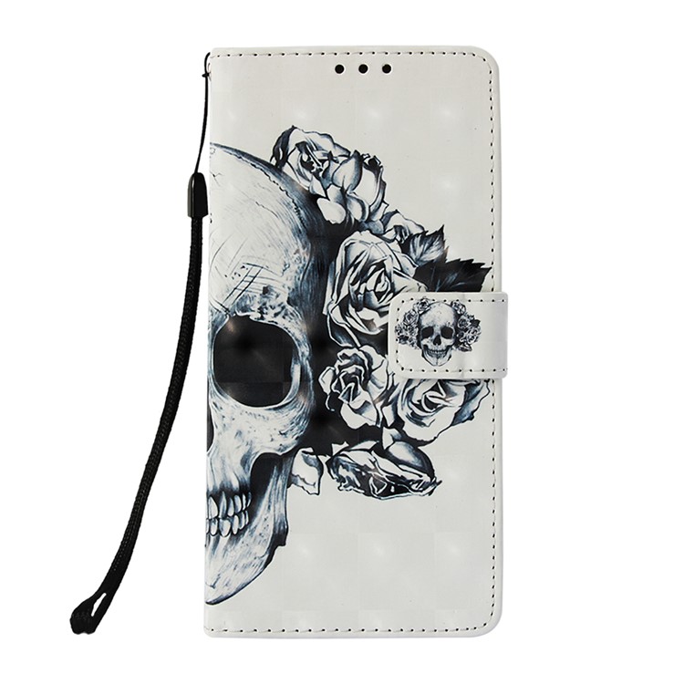 Light Spot Decor Pattern Printing PU Leather Magnetic Case Cover for Huawei Mate 20 - Flowered Skull-2