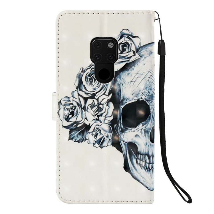 Light Spot Decor Pattern Printing PU Leather Magnetic Case Cover for Huawei Mate 20 - Flowered Skull-3