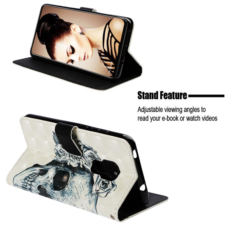 Light Spot Decor Pattern Printing PU Leather Magnetic Case Cover for Huawei Mate 20 - Flowered Skull-4