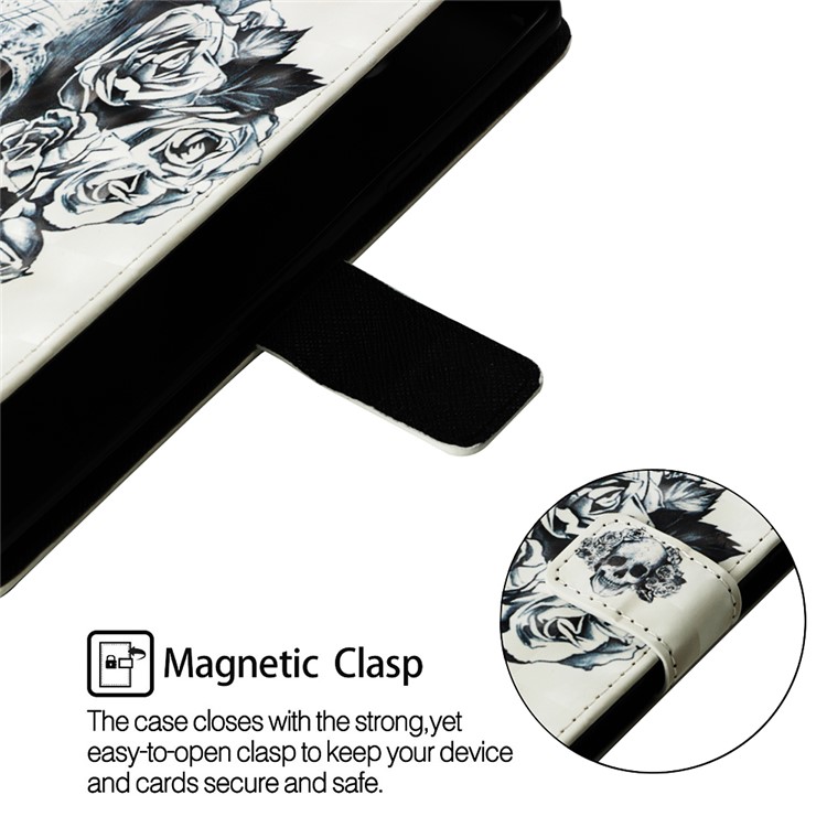 Light Spot Decor Pattern Printing PU Leather Magnetic Case Cover for Huawei Mate 20 - Flowered Skull-5