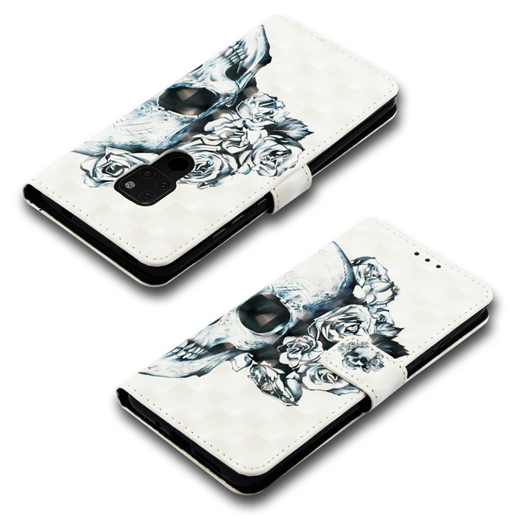 Light Spot Decor Pattern Printing PU Leather Magnetic Case Cover for Huawei Mate 20 - Flowered Skull-7