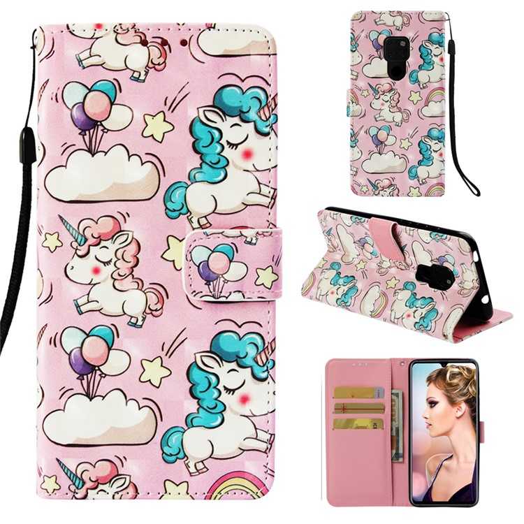 Light Spot Decor Pattern Printing PU Leather Magnetic Cover Shell for Huawei Mate 20 - Unicorn