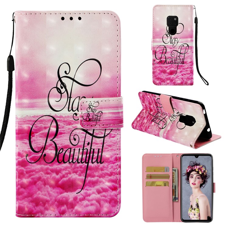 Light Spot Decor Pattern Printing PU Leather Protection Cover with Lanyard for Huawei Mate 20 - Stay Beautiful-1