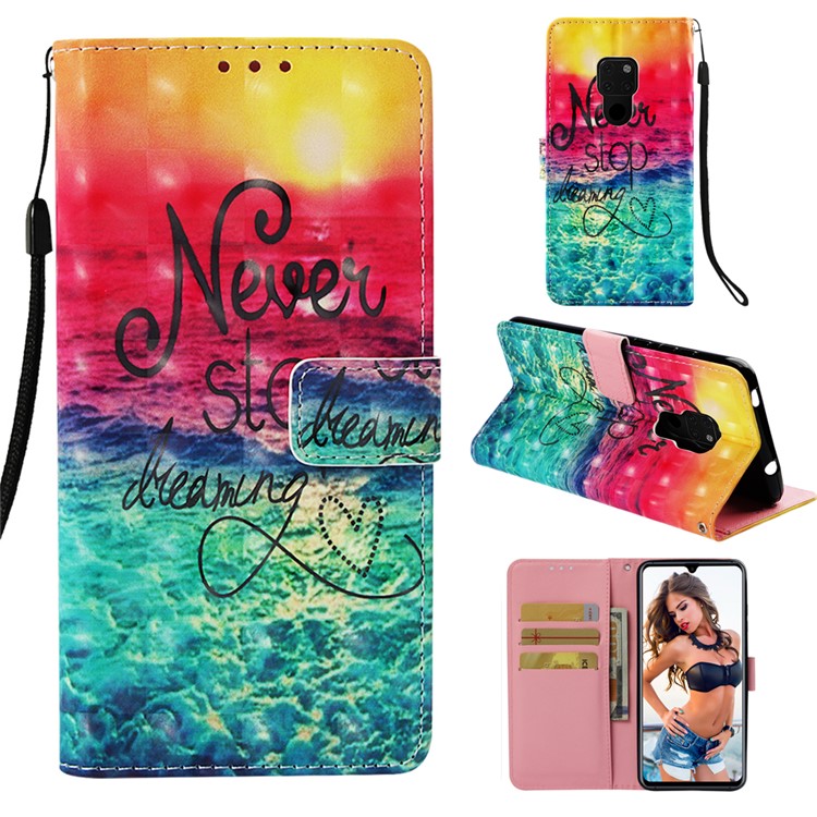 Light Spot Decor Pattern Printing PU Leather Protection Shell with Stand for Huawei Mate 20 - Never Stop Dreaming-1