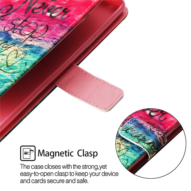 Light Spot Decor Pattern Printing PU Leather Protection Shell with Stand for Huawei Mate 20 - Never Stop Dreaming-5