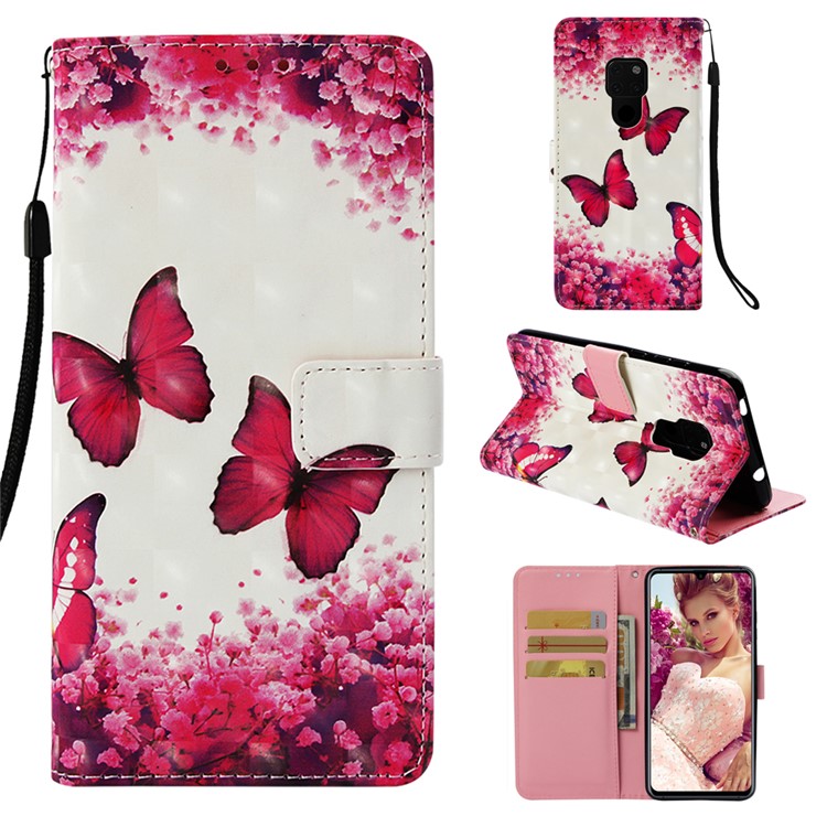 Light Spot Decor Pattern Printing PU Leather Protection Case with Wallet for Huawei Mate 20 - Butterfly and Flower-1