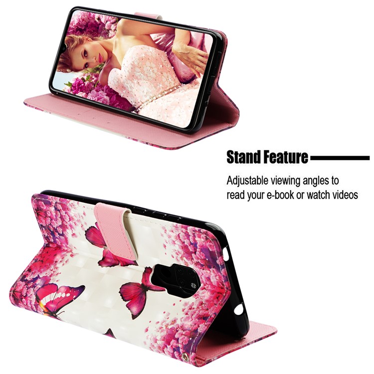 Light Spot Decor Pattern Printing PU Leather Protection Case with Wallet for Huawei Mate 20 - Butterfly and Flower-4