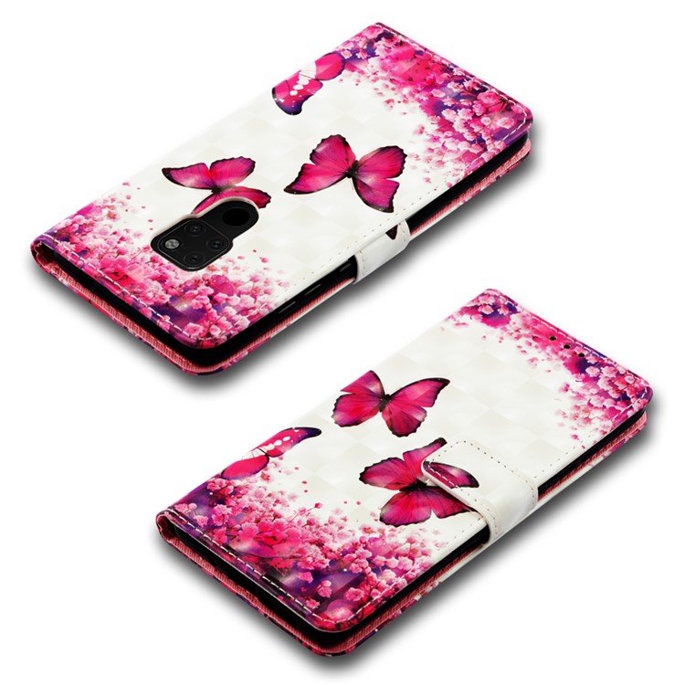 Light Spot Decor Pattern Printing PU Leather Protection Case with Wallet for Huawei Mate 20 - Butterfly and Flower-7