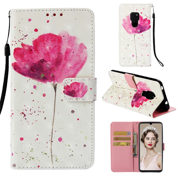 Pattern Printing PU Leather Card Holder Phone Casing for Huawei Mate 20 - Flower-1