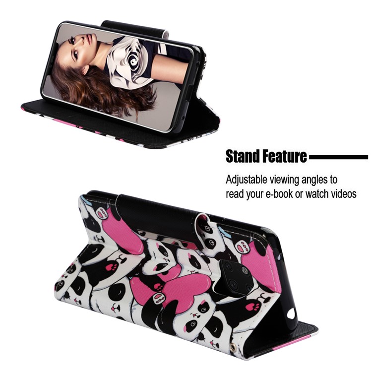 Pattern Printing PU Leather Phone Case with 3 Card Slots for Huawei Mate 20 Pro - Cute Pandas-4