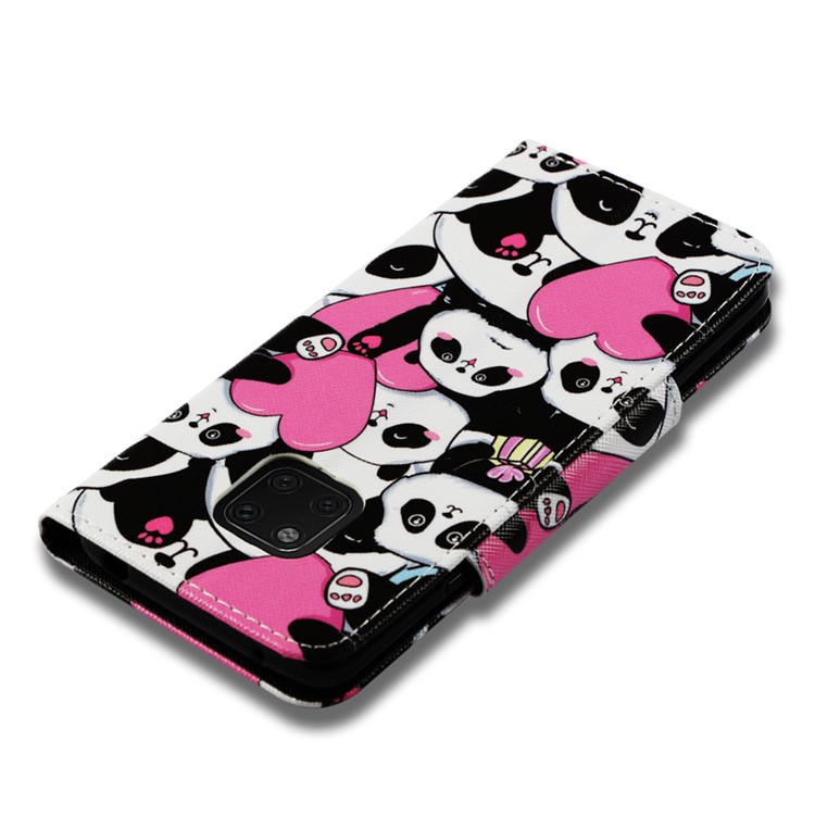 Pattern Printing PU Leather Phone Case with 3 Card Slots for Huawei Mate 20 Pro - Cute Pandas-7