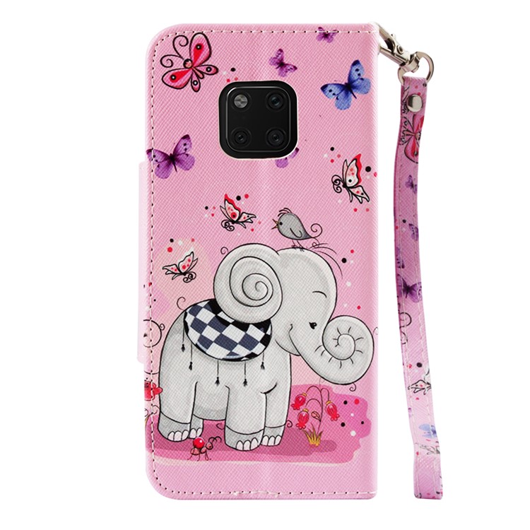 Pattern Printing PU Leather Wallet Case for Huawei Mate 20 Pro - Butterflies and Elephant-3