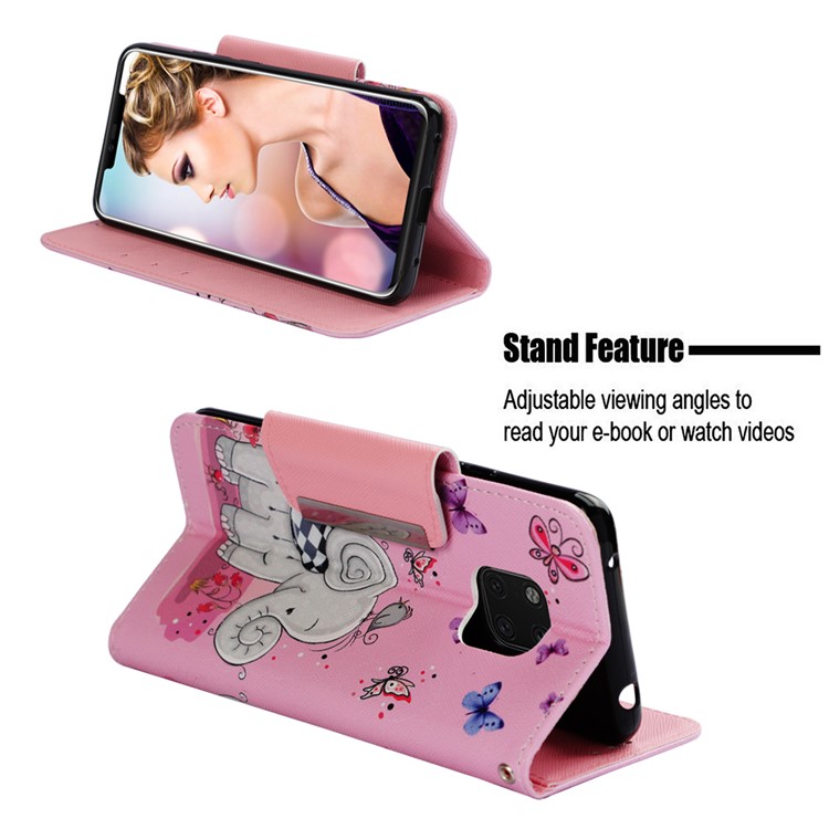 Pattern Printing PU Leather Wallet Case for Huawei Mate 20 Pro - Butterflies and Elephant-4