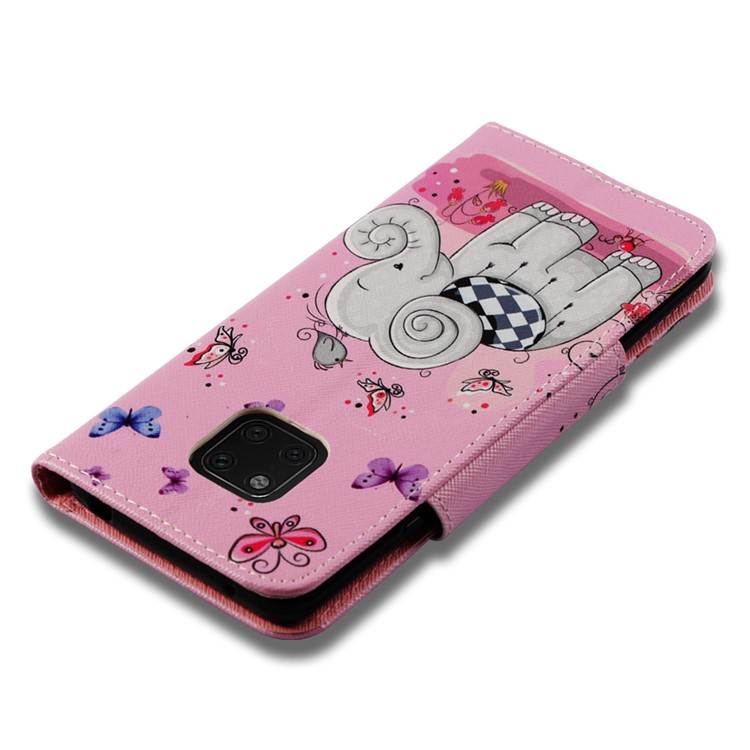Pattern Printing PU Leather Wallet Case for Huawei Mate 20 Pro - Butterflies and Elephant-7