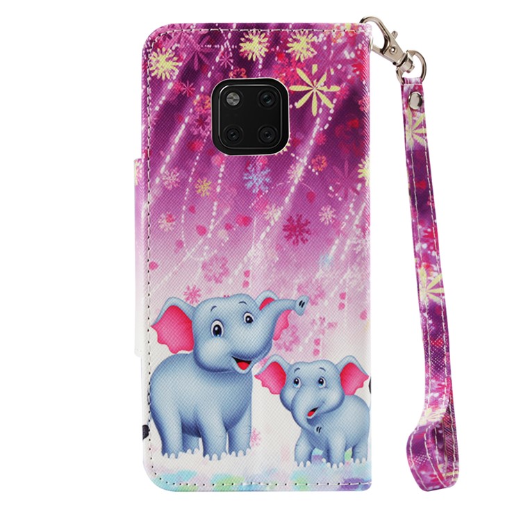 Pattern Printing PU Leather Folio Flip Phone Shell for Huawei Mate 20 Pro - Two Elephants-3