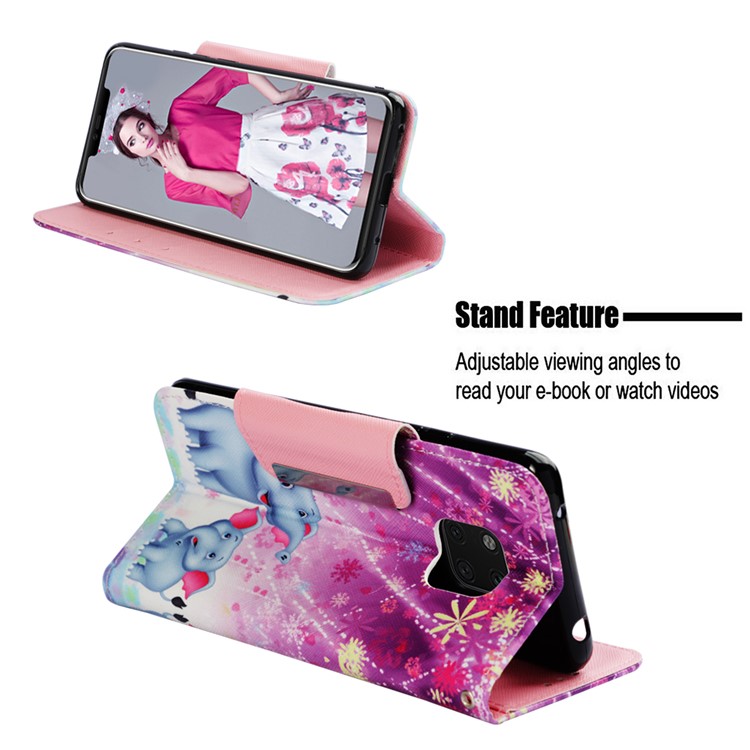 Pattern Printing PU Leather Folio Flip Phone Shell for Huawei Mate 20 Pro - Two Elephants-4