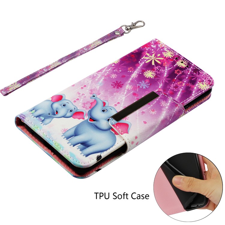 Pattern Printing PU Leather Folio Flip Phone Shell for Huawei Mate 20 Pro - Two Elephants-5