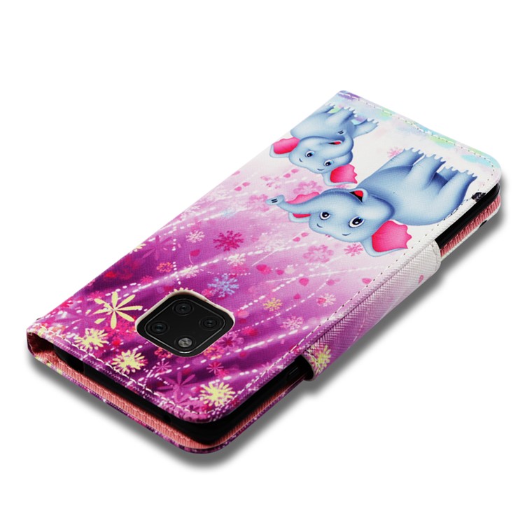 Pattern Printing PU Leather Folio Flip Phone Shell for Huawei Mate 20 Pro - Two Elephants-7