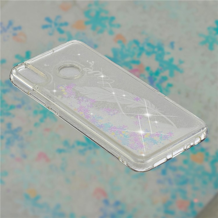 Dynamic Glitter Powder Sequins Patterned TPU Case for Huawei Honor 8X/Honor View 10 Lite - White Feather-2