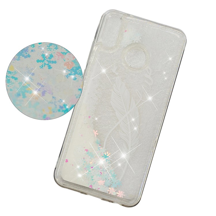 Dynamic Glitter Powder Sequins Patterned TPU Case for Huawei Honor 8X/Honor View 10 Lite - White Feather-4