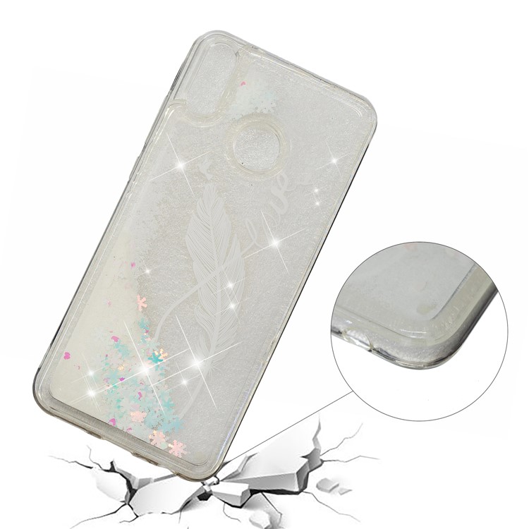 Dynamic Glitter Powder Sequins Patterned TPU Case for Huawei Honor 8X/Honor View 10 Lite - White Feather-5