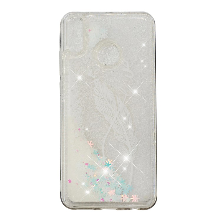 Dynamic Glitter Powder Sequins Patterned TPU Case for Huawei Honor 8X/Honor View 10 Lite - White Feather-6