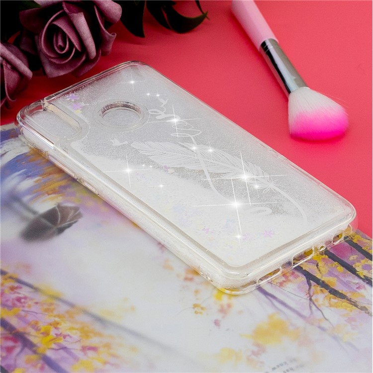 Dynamic Glitter Powder Sequins Patterned TPU Case for Huawei Honor 8X/Honor View 10 Lite - White Feather-7