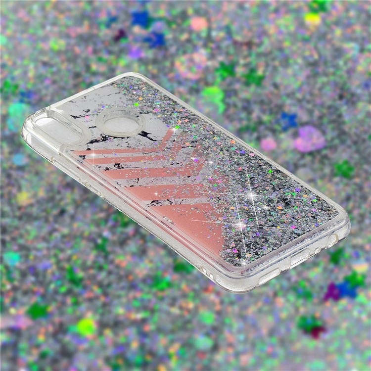 Dynamic Glitter Powder Sequins Patterned TPU Cover for Huawei Honor 8X/Honor View 10 Lite - Marble and V Shape Pattern-2