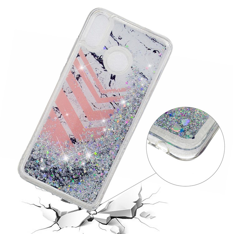 Dynamic Glitter Powder Sequins Patterned TPU Cover for Huawei Honor 8X/Honor View 10 Lite - Marble and V Shape Pattern-4