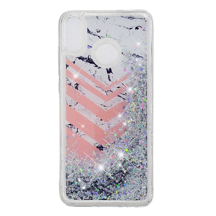 Dynamic Glitter Powder Sequins Patterned TPU Cover for Huawei Honor 8X/Honor View 10 Lite - Marble and V Shape Pattern-5