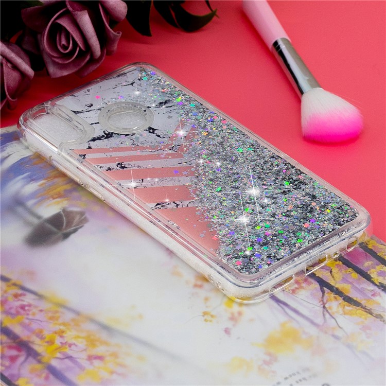 Dynamic Glitter Powder Sequins Patterned TPU Cover for Huawei Honor 8X/Honor View 10 Lite - Marble and V Shape Pattern-6
