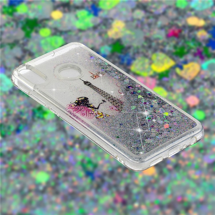 Dynamic Glitter Powder Sequins Patterned TPU Shell for Huawei Honor 8X/Honor View 10 Lite - Eiffel Tower and Butterfly Girl-2