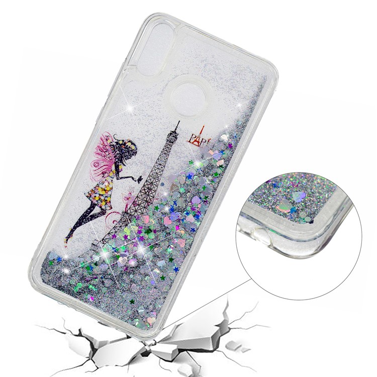 Dynamic Glitter Powder Sequins Patterned TPU Shell for Huawei Honor 8X/Honor View 10 Lite - Eiffel Tower and Butterfly Girl-4