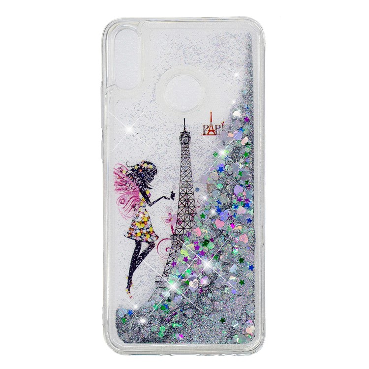 Dynamic Glitter Powder Sequins Patterned TPU Shell for Huawei Honor 8X/Honor View 10 Lite - Eiffel Tower and Butterfly Girl-5